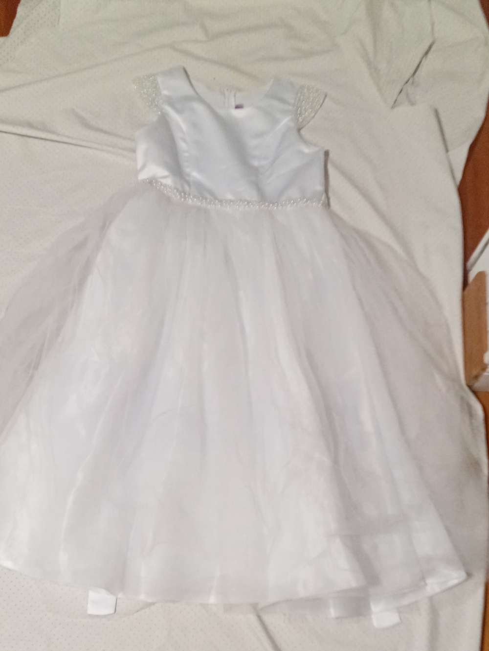 White Tulle Flower Girl Dress with Beaded Waist